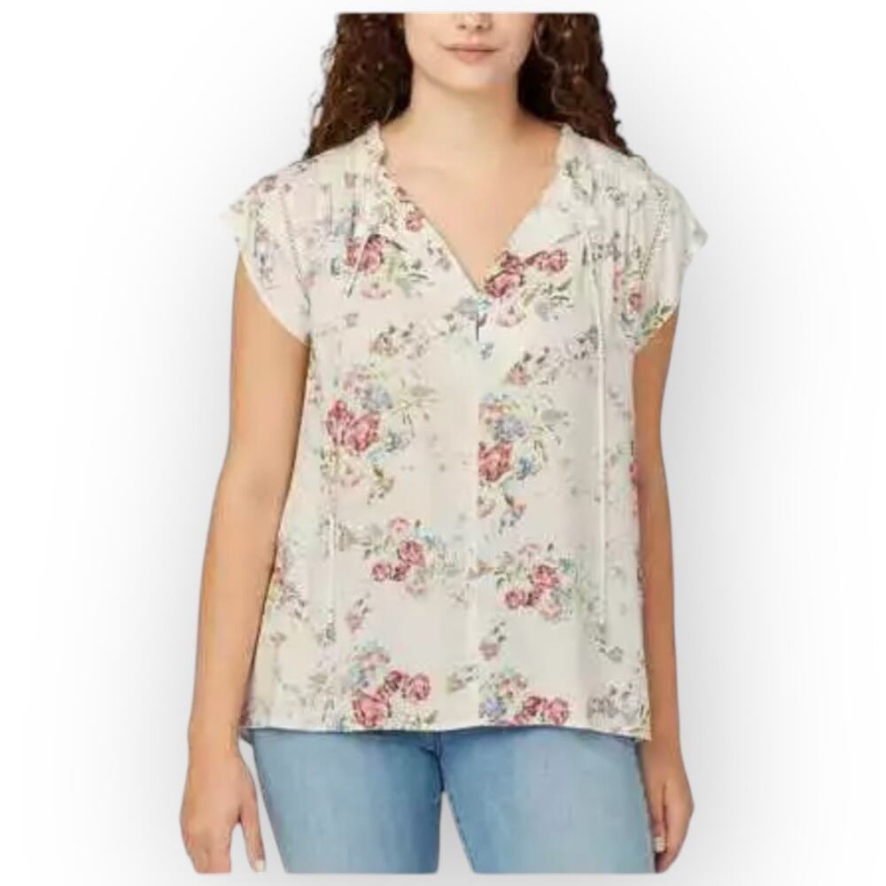 Buffalo David Bitton Floral Top Women M Flutter Sleeve Summer NWT